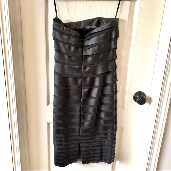 WHBM Black Strapless Satin Blend Midi Dress—SZ. 2 - Picture 6 of 9